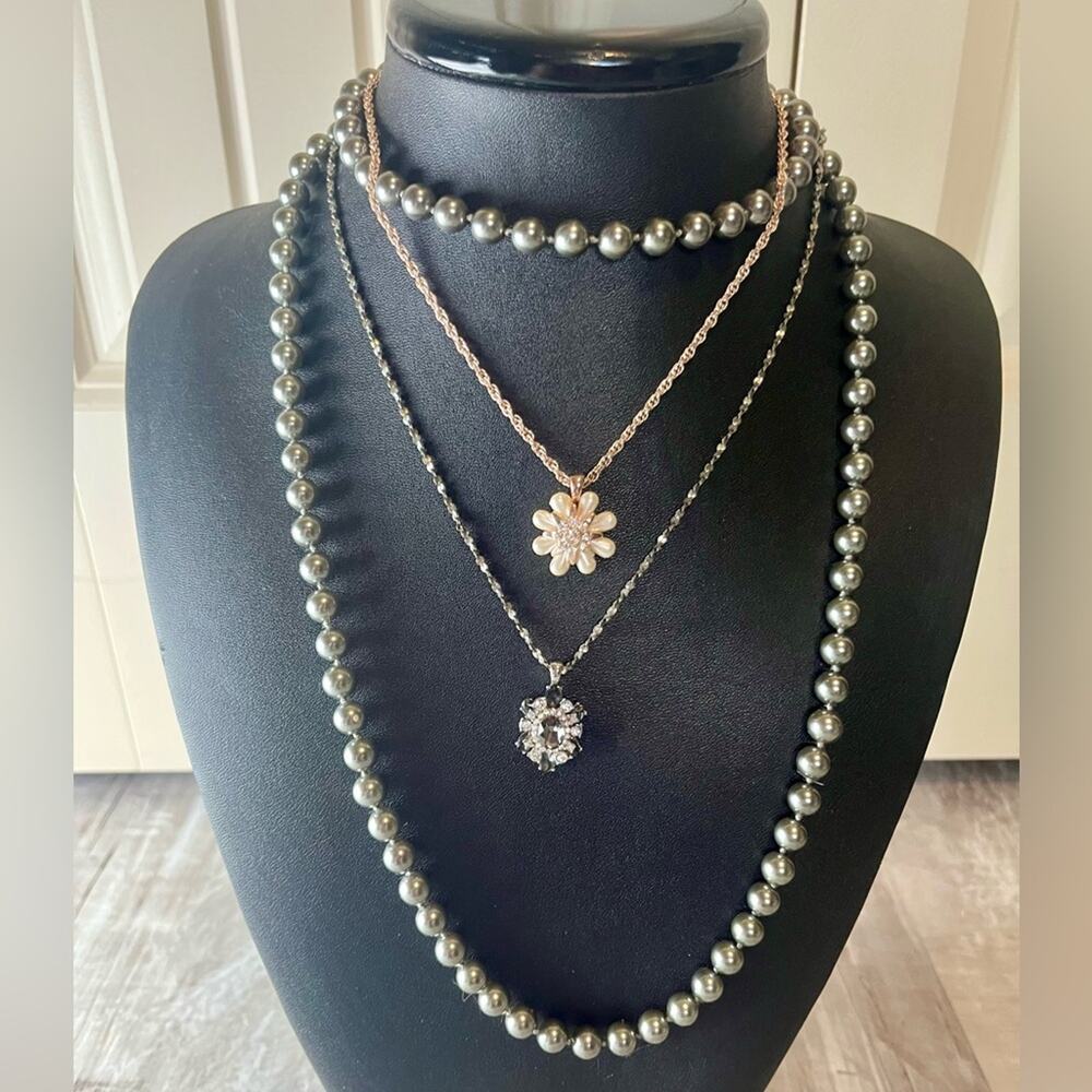 Charter Club necklace lot with silver beads, crystal, faux pearl pendants